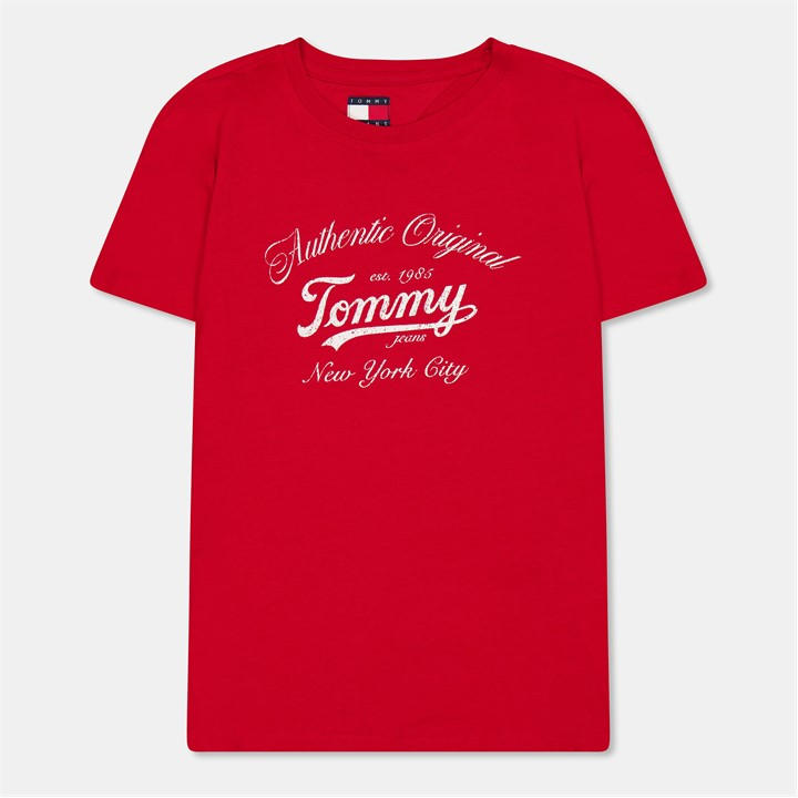 Tommy Jeans Women's Red Tj Logo Tee Size 12