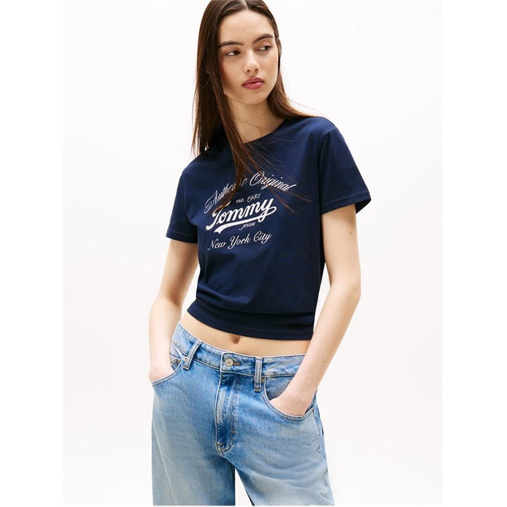 Tommy Jeans Women's Blue Tj Logo Tee Size 12