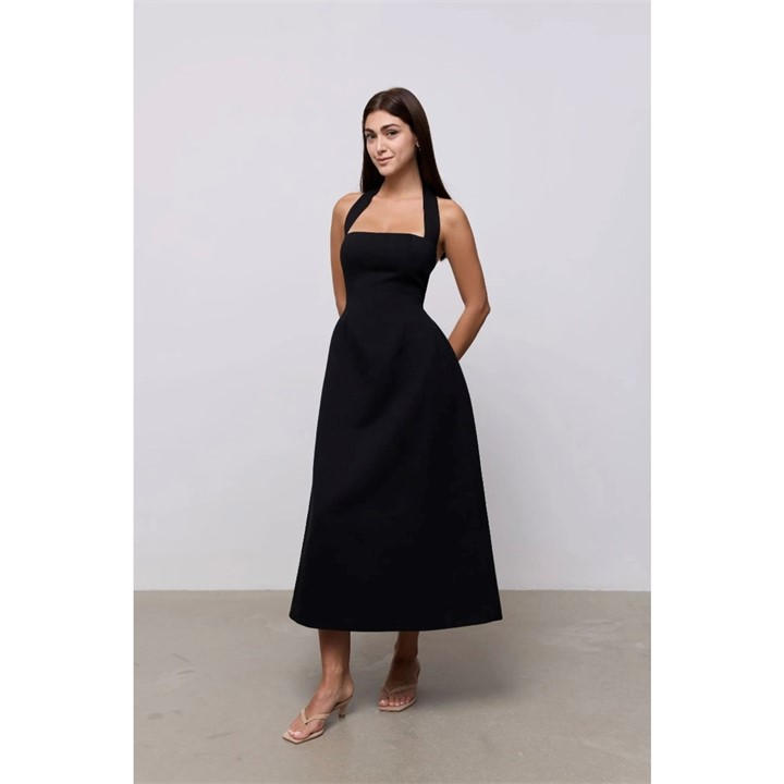 ODD MUSE Womens Halter Midi Maxi Dress - Black
