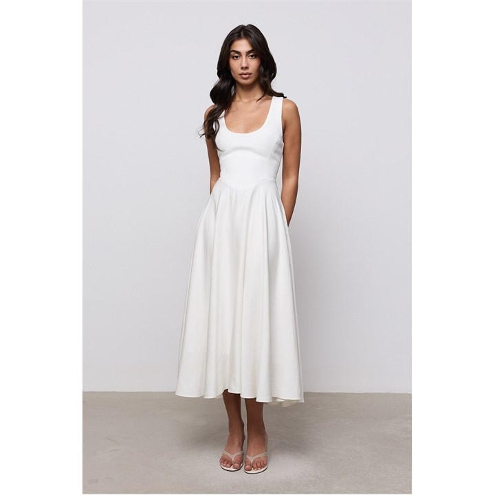ODD MUSE Womens Linen Midi Maxi Dress - White