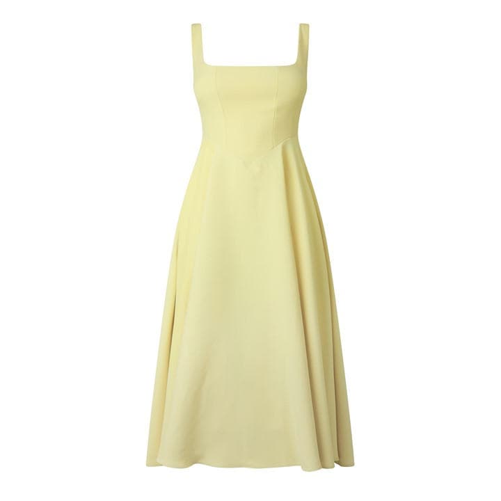 ODD MUSE The Ultimate Muse High Waist Square Neck Midi Dress - Yellow