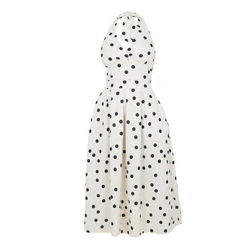 AX Paris - Cream And Black Polka Dot Tie Halter Neck Midi Dress