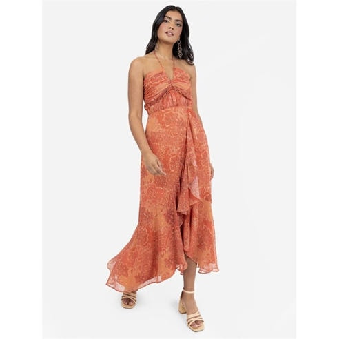 Anaya With Love - Anaya With Love Recycled Rust Halter Neck Floral Print Midaxi Dress