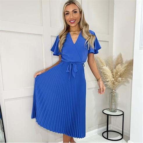 AX Paris - Pleated Midi Dress with Tie Waist