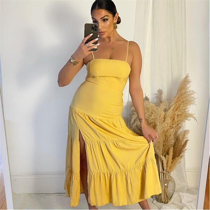 AX PARIS YELLOW STRAPPY SMOCK MIDI DRE