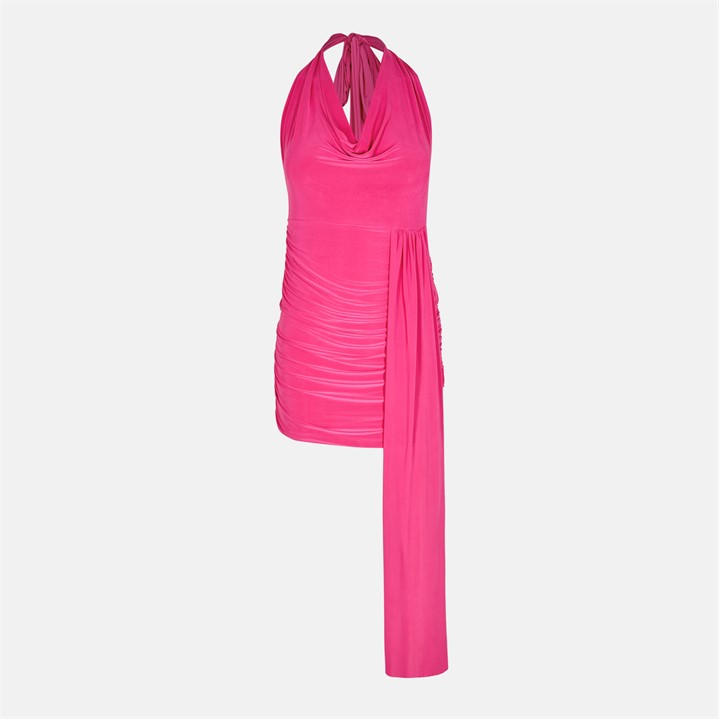 Ax Paris Fuchsia Halter Tie Neck Mini Dre In Pink