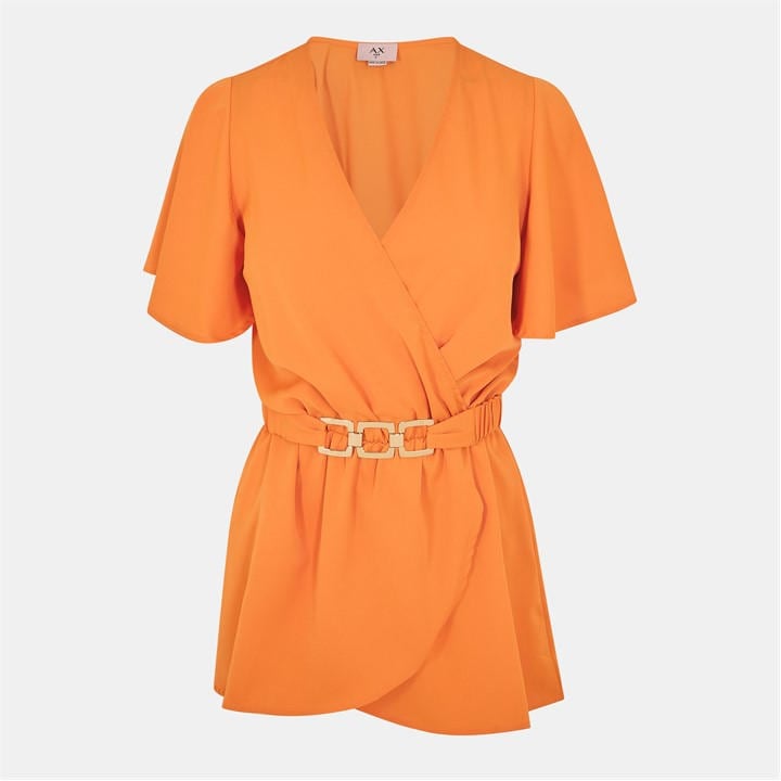 Orange - AX Paris - Short Sleeve Wrap Belted Top