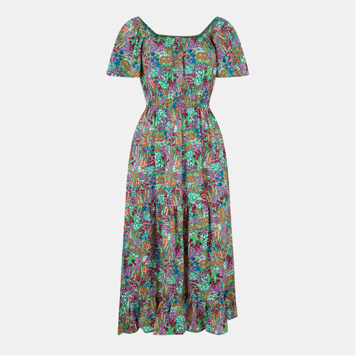 Ax Paris Women's Multi Garden Print Frill Hem Midi Dress Size 10