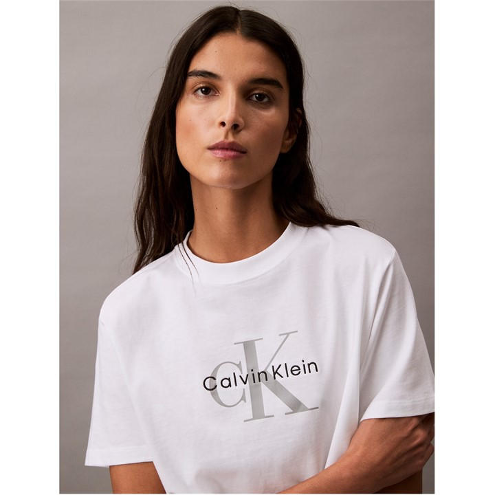 Calvin Klein Jeans Women's White Ckj Mono Hero Regular Fit T-Shirt