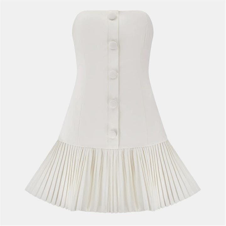 Odd Muse The Ultimate Muse Button Up Strapless Mini Dress In White