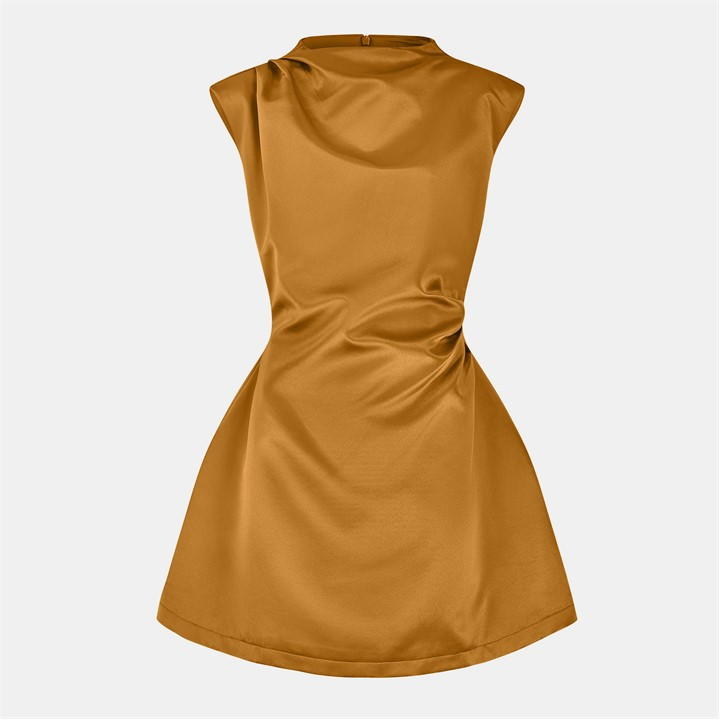 Odd Muse M The Ultimate Muse Satin Straight Neck Mini Dress In Orange