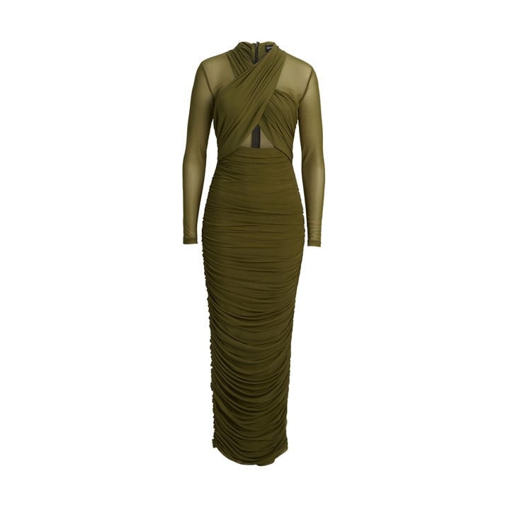 Bardot Women's Aliyah Mesh Long Sleeve Midi Bodycon Dress - Green