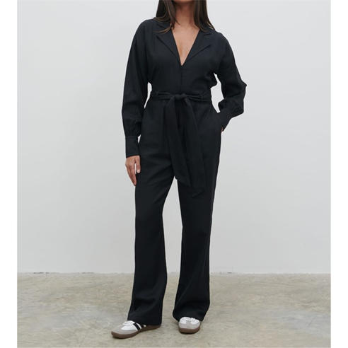 Pretty Lavish - Women's Zara Belted Long-Sleeve V-Neck Lyocell Jumpsuit