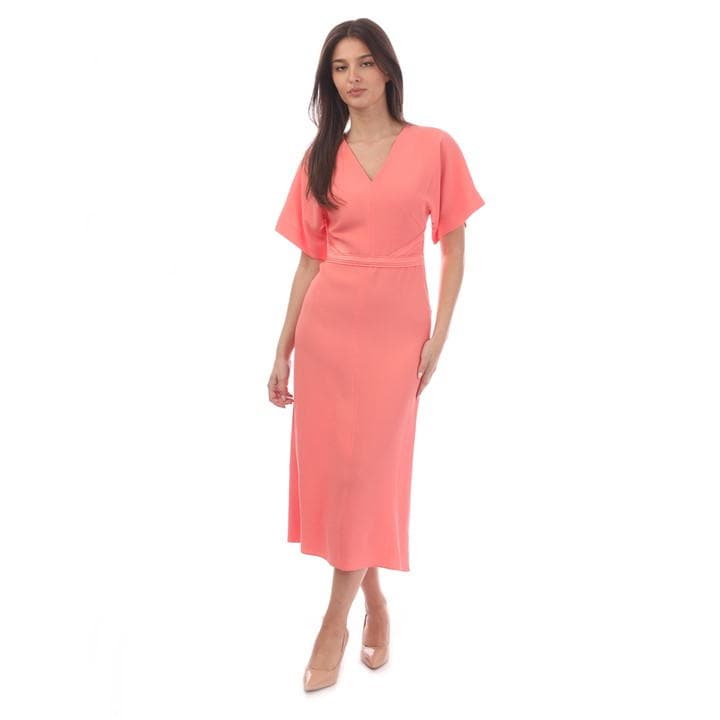 Hugo Boss V-neck Dress With Waist Detail In Blue