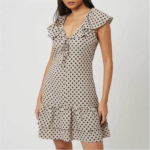Brave Soul - BS Womens Mini Polka Dot Dress with Frill Detail