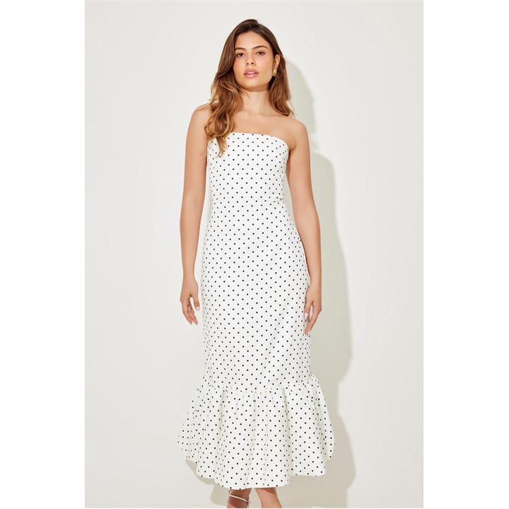 ODD MUSE Ultimate Muse Strapless Peplum Hem Midi Dress - White