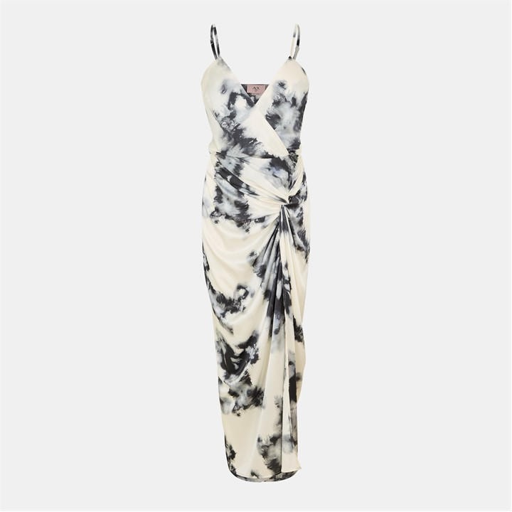 Ax Paris Marble Print Strappy Wrap Top Knot Skirt Midi Dre