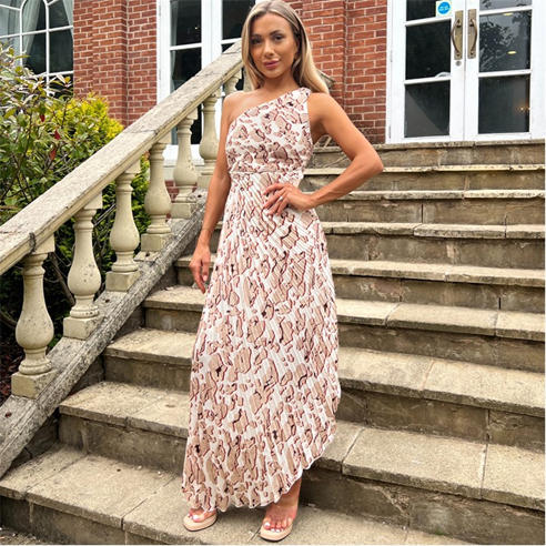 AX Paris - Printed One Shoulder Pleated Midi Dress