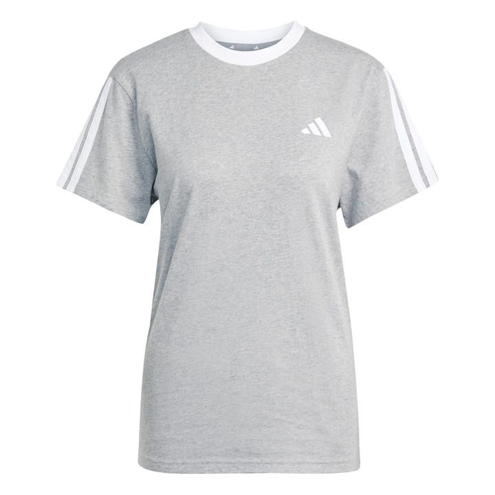 Adidas Women's Grey Essentials 3 Stripe T-Shirt Extra Small