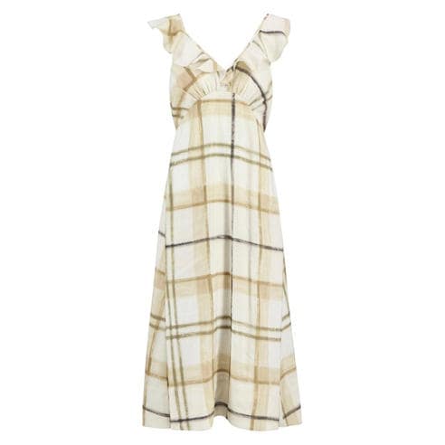 white christmas dresses Seersucker Check Gathered U-Neck Midi Dress in Lagoon
