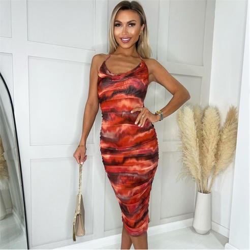 light yellow bodycon dress Stripe Tie-Dye Printed Midi Dress – Vogueish main image 0