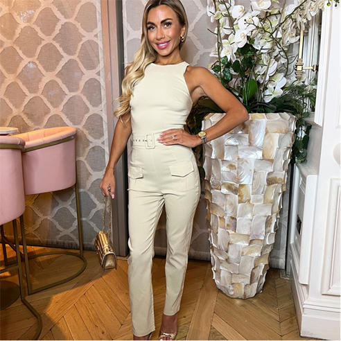 AX Paris - Belted High Neck Cargo Jumpsuit