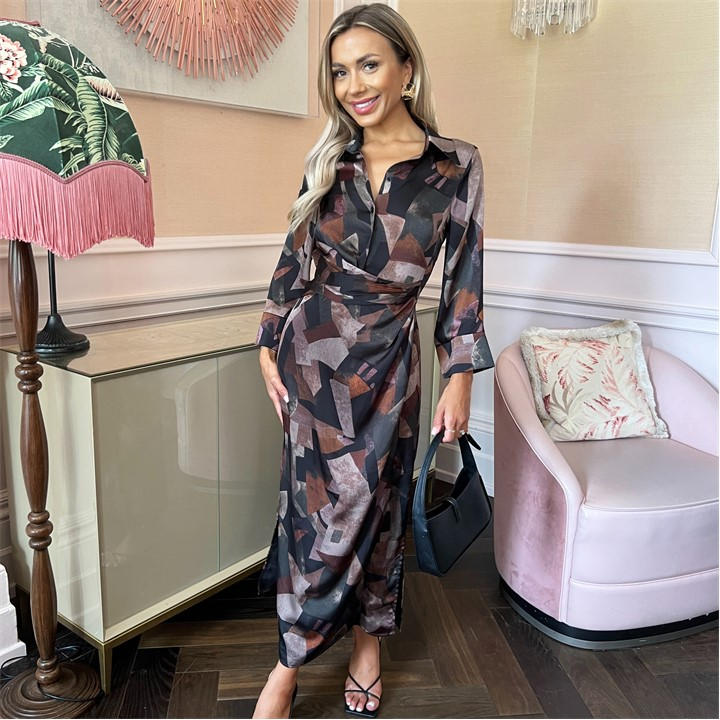 Ax Paris Bstract Print Three Quartersleeve Shirt Midi Dre In Multi