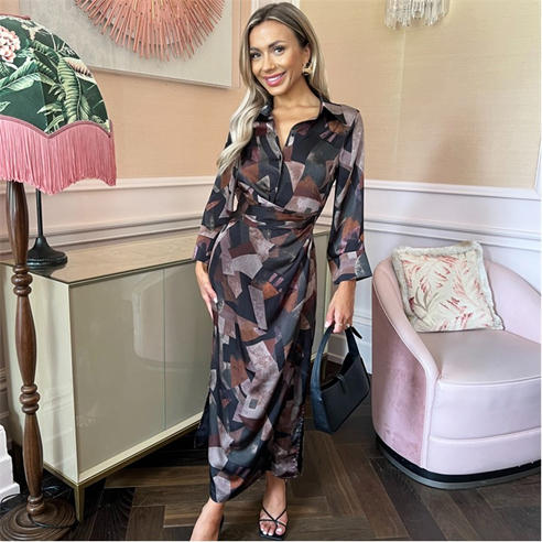 AX Paris - Multi Abstract Print 3/4 Sleeve Shirt Midi Dress