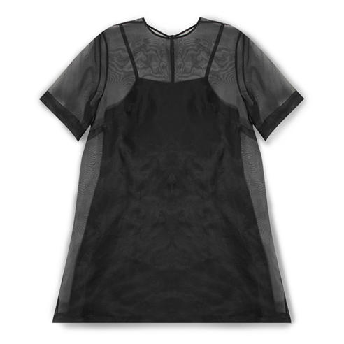 AMI PARIS - Women's Trapeze Silk Short-Sleeve Sheer Mini Dress