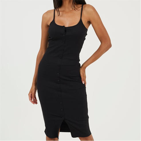 Brave Soul - Womens Heavy Rib Bodycon Dress with Button Front