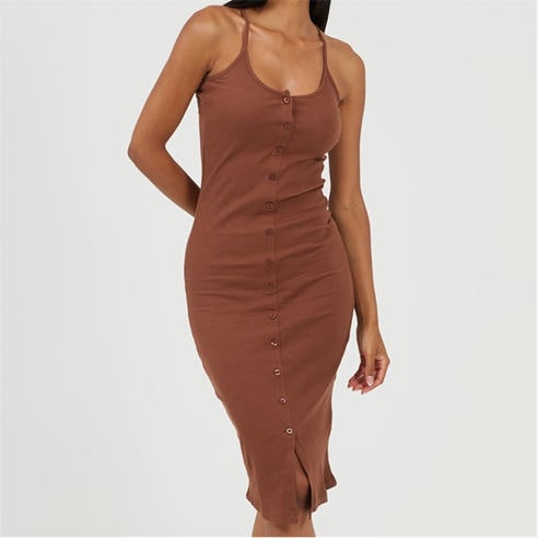 Brave Soul - Womens Heavy Rib Bodycon Dress with Button Front