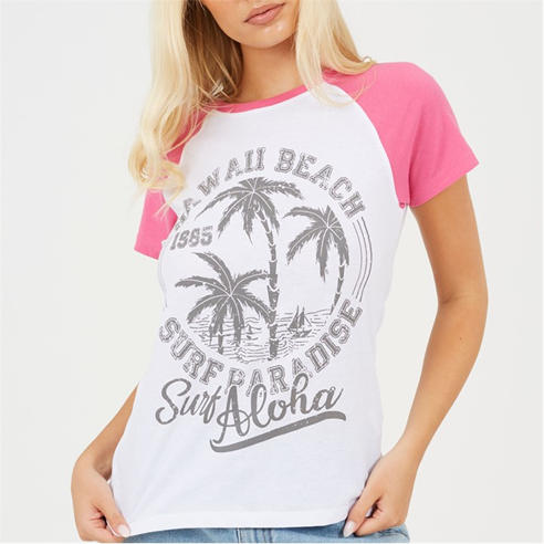 Brave Soul - Womens Contrat Raglan Sleeve T-shirt with Hawaii Graphic