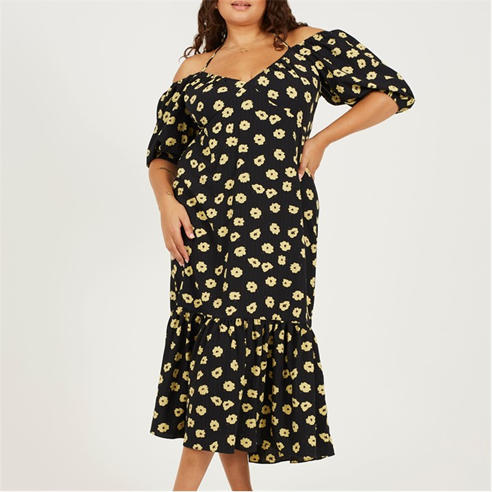 Brave Soul - BS Plus Size Tiered Floral Midi Dress with Adjustable Sleeves