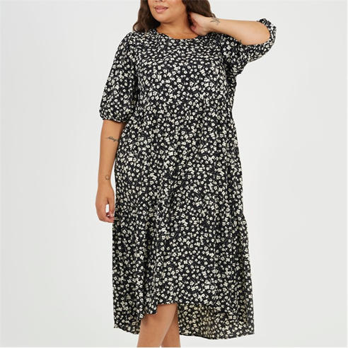 Brave Soul - BS Plus Size Short Sleeved Floral Midi Dress with Tiered Hem