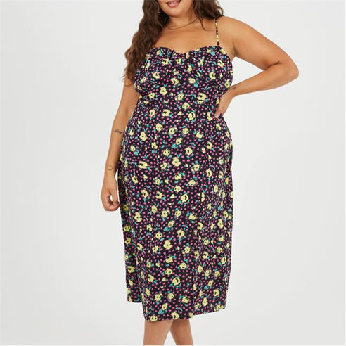 Brave Soul - BS Plus Size Strappy Floral Midi Dress with Split Detail
