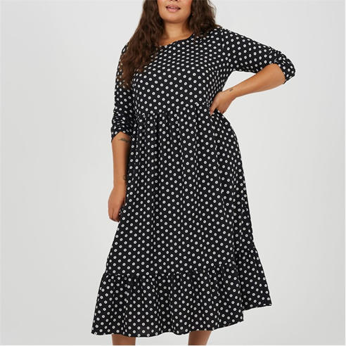 Brave Soul - BS Plus Size Polka Dot Midi Dress with Tiered Hem