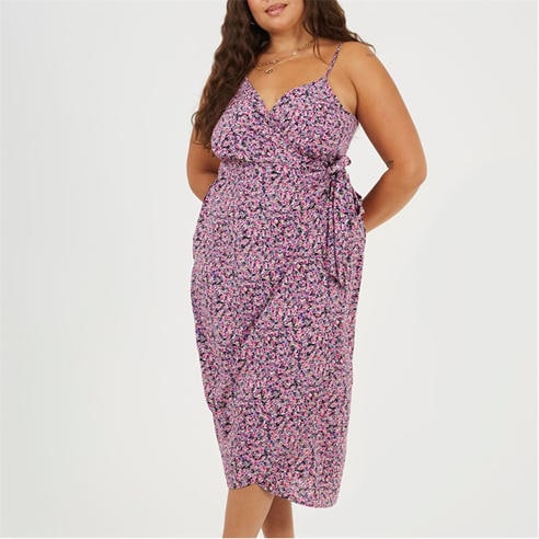Brave Soul - Plus Size Knot Front Strappy Midi Dress with Floral Print