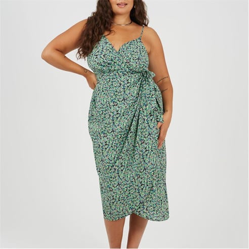 Brave Soul - Plus Size Knot Front Strappy Midi Dress with Floral Print