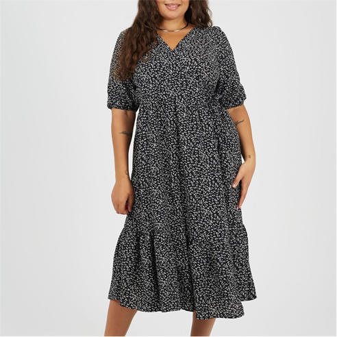Brave Soul - BS Plus Size Wrap Front Midi Dress with Puff Sleeves