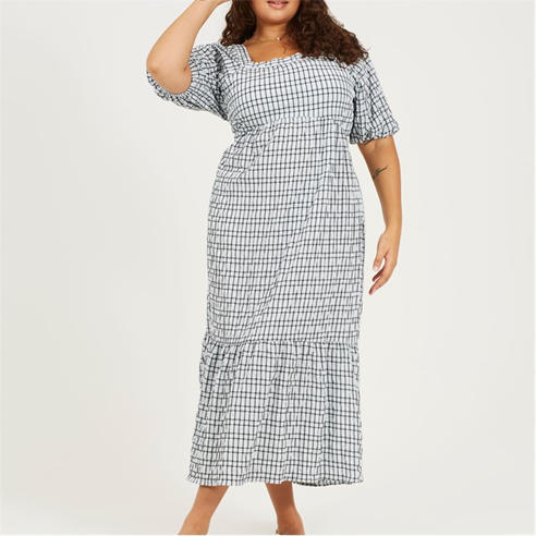 Brave Soul - Womens Plus Size Seersucker Maxi Dress with Tie Back Detail