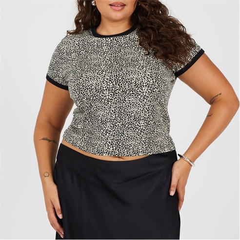 Brave Soul - BS Plus Size Leopard Print T-shirt with Contrast Piping