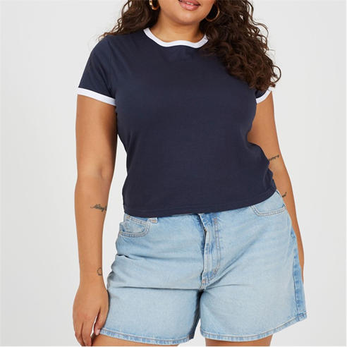 Brave Soul - Plus Size Short Sleeve T-shit with Contrast Neck and Sleeve Rib
