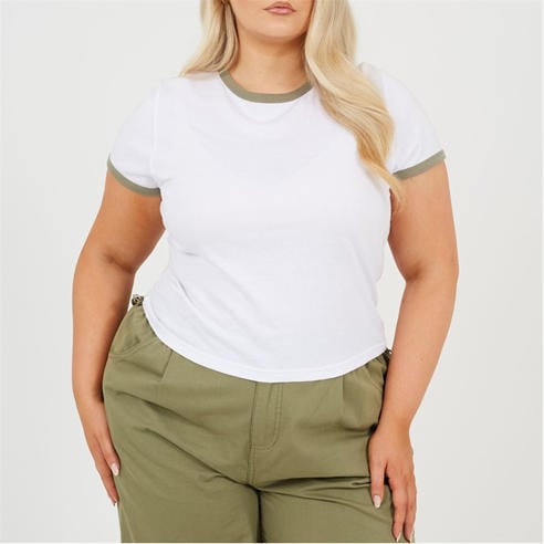 Brave Soul - Plus Size Short Sleeve T-shit with Contrast Neck and Sleeve Rib
