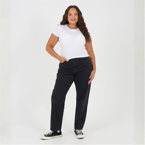 Brave Soul - BS Plus Size Short Sleeve T-shit with Leopard Print Neck and Sleeve Rib