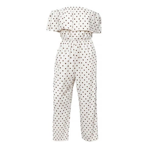 AX Paris - Cream And Brown Polka Dot Bardot Frill Culotte Jumpsuit