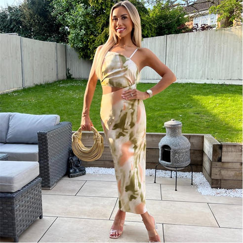 AX Paris - Multi Marble Print Asymmetric Cut Out Midi Dress