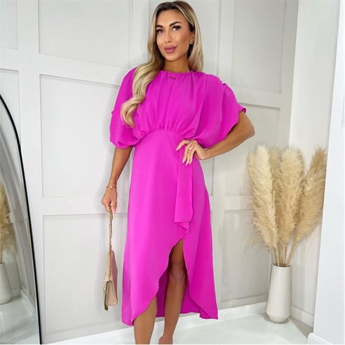 AX Paris - Hot Pink Batwing Top Wrap Skirt Midi Dress