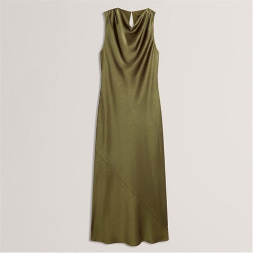 slim fit dress slacks Teal Satin Cowl Neck Cross Back Midi Dress  AX Paris