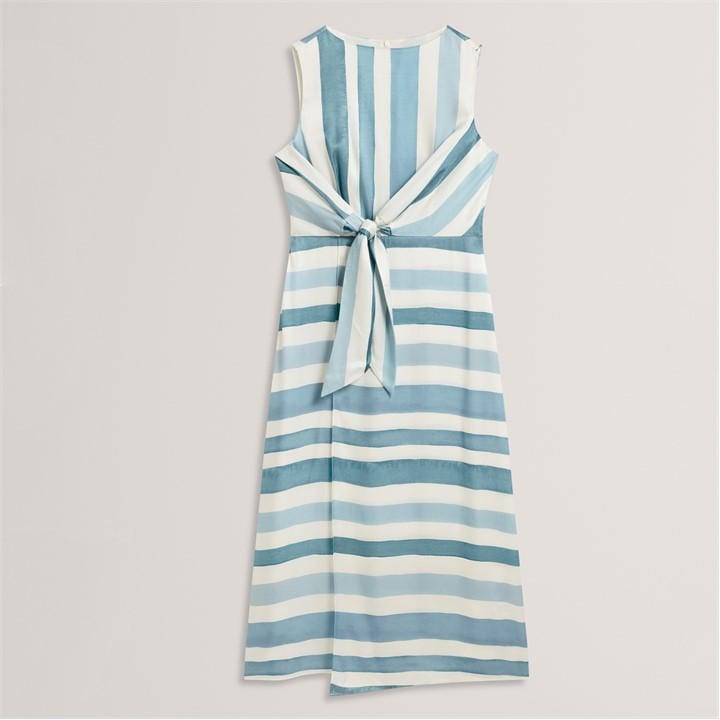Ted Baker Ted Baker Blue Stripe Tie Front Sleeveless Midi Dress - Cream
