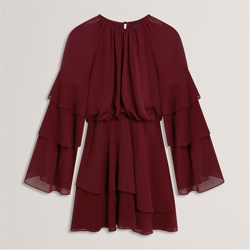 Ted Baker - Ted Baker Frill Trim Long Sleeve Mini Dress